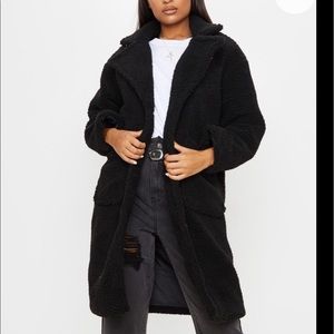 Black long Sherpa borg coat
